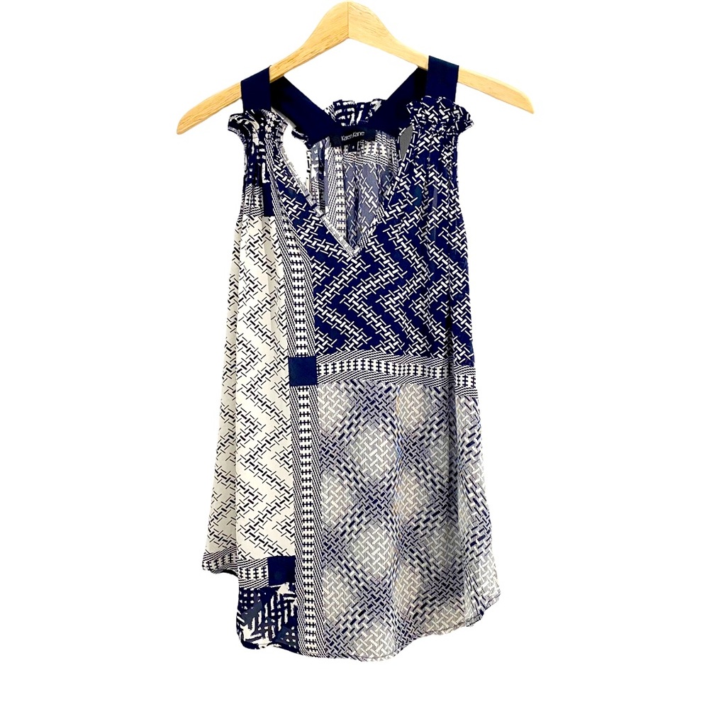 Karen Kane Blue & White Mixed Weave Zig Zag Pattern Sleeveless Top, Size Small